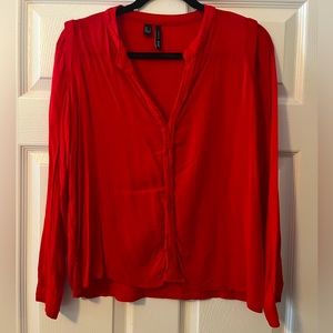 ❤️MANGO Red Long Sleeve V Neck Business Casual Blouse Top Shirt Size Large L❤️